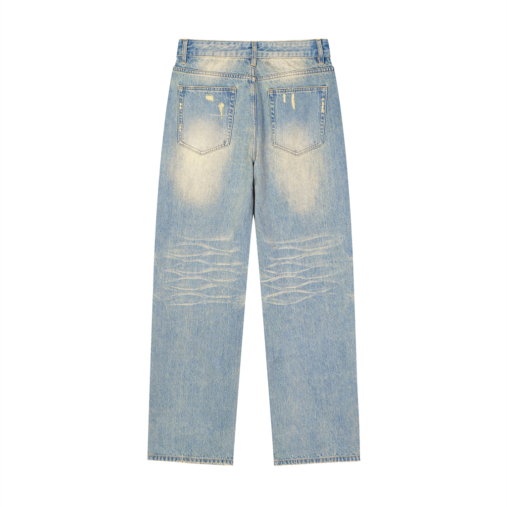 Sun Fade Raw Hem Denim Jeans